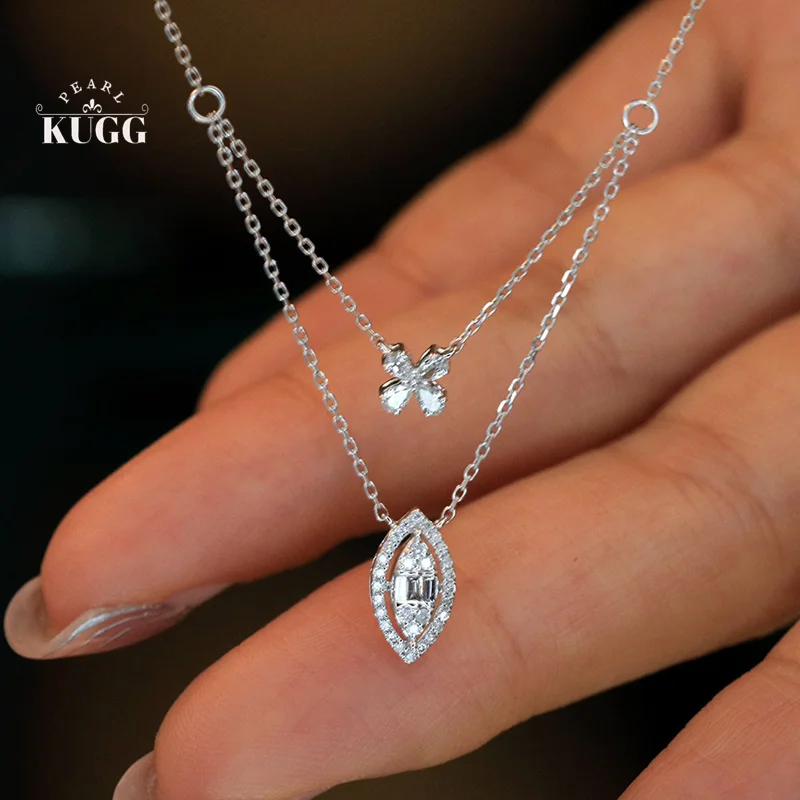 

KUGG 100% ожерелье из белого золота 18 карат, романтический нежный стиль, ожерелье с подвеской из настоящего натурального бриллианта для женщин, подарок на высокую годовщину