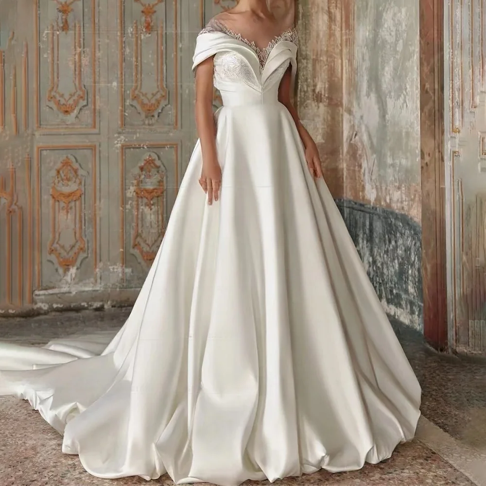 

A-line Draped Wedding Bride Gowns 2025 Sweetheart Court Train Sleeveless petal Long Wedding dresses For Women Customized