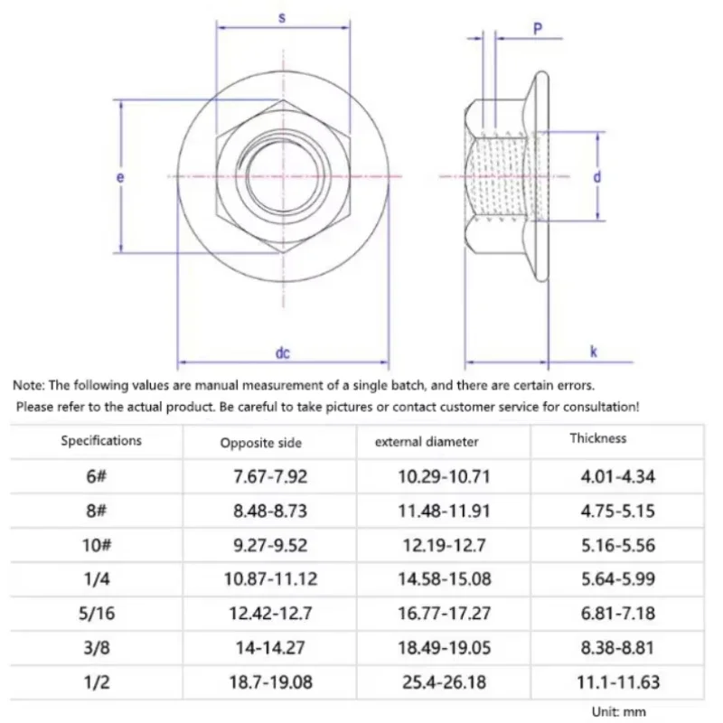 8# 10# 1/4-20 5/16-18 3/8-16 1/2-13 304 Stainless Steel American Standard Hexagon Flange Nuts Pinking Slip Locking Lock Nut