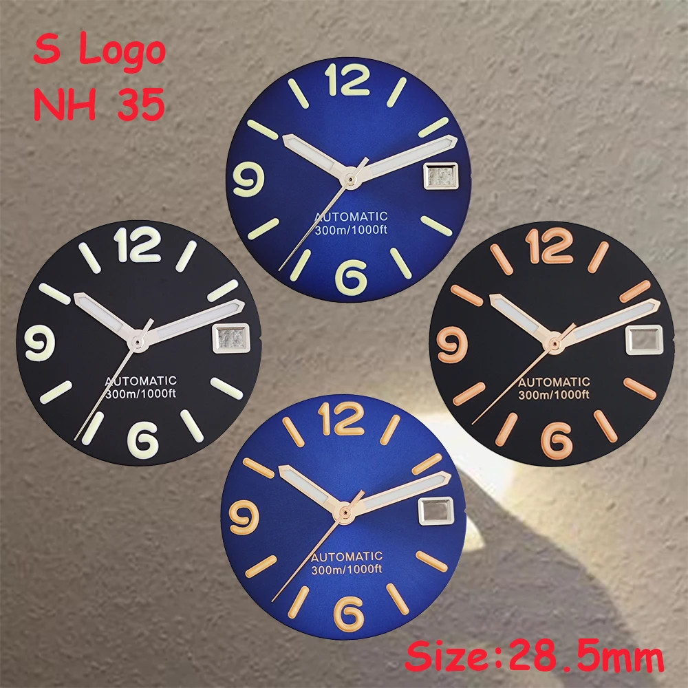 28.5MM dial S text new watch accessories improved green luminous cute font, compatible with NH35NH36 movement men's watch