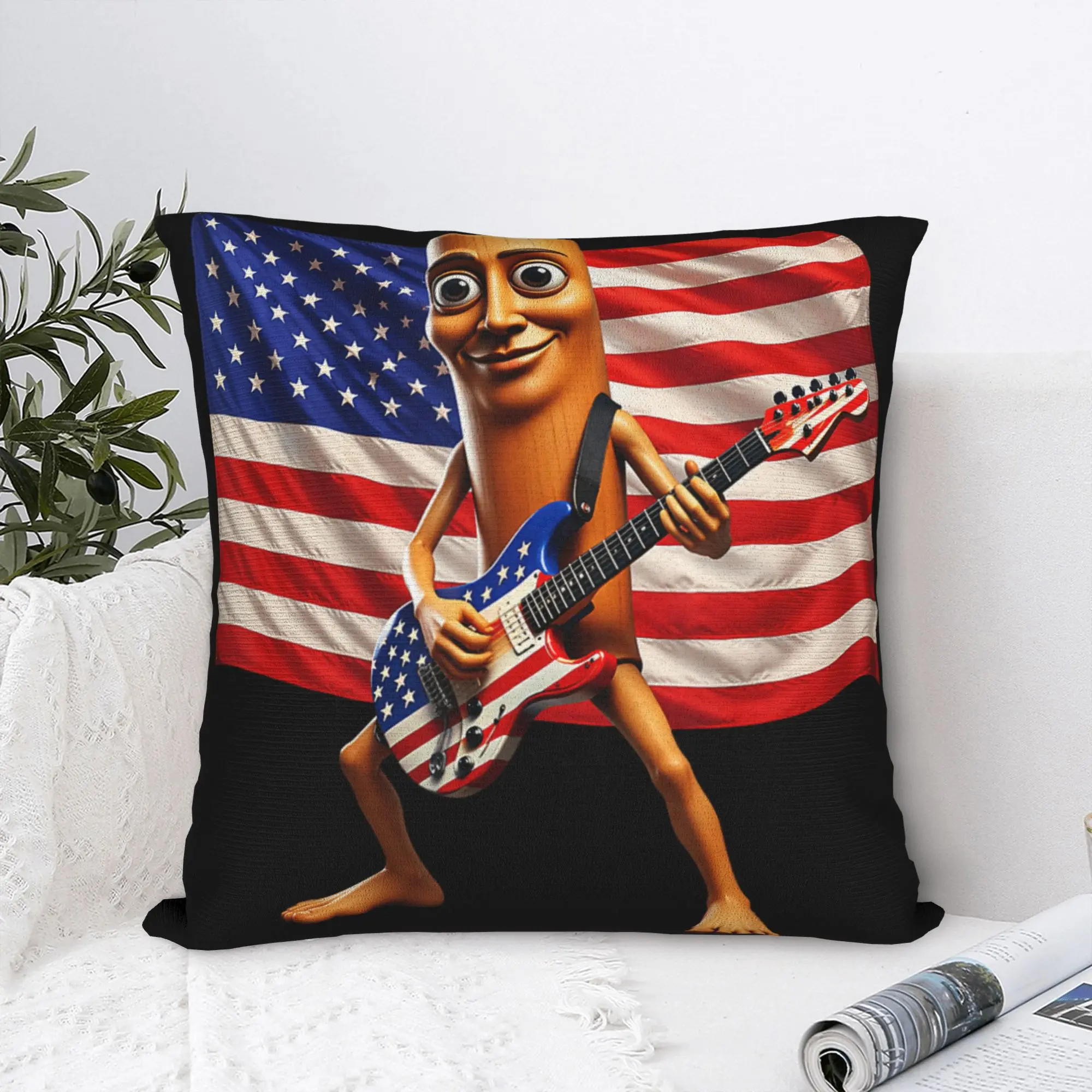 Brainrot 4th July US Flag America Tung Sahur Electric Guitar Pillowcases Pillow Case For Sofa Home Decor Soft Pillow Cover
