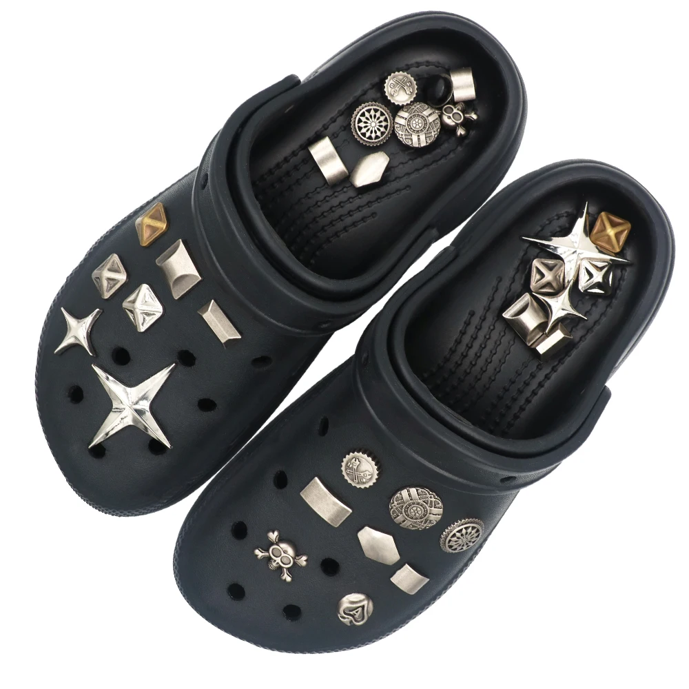 1 Set Shoe Accessories Charm Metal Square Rectangle Rotundity Shining Stars Vintage Clogs Decorations Handmade Breloque Enfant