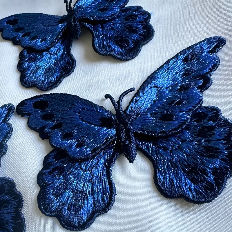 3Ps Blue 3d Butterfly Embroidery Patches For Clothing DIY Animal Embroidered Patch Appliques For Jeans Dress jackets decoration