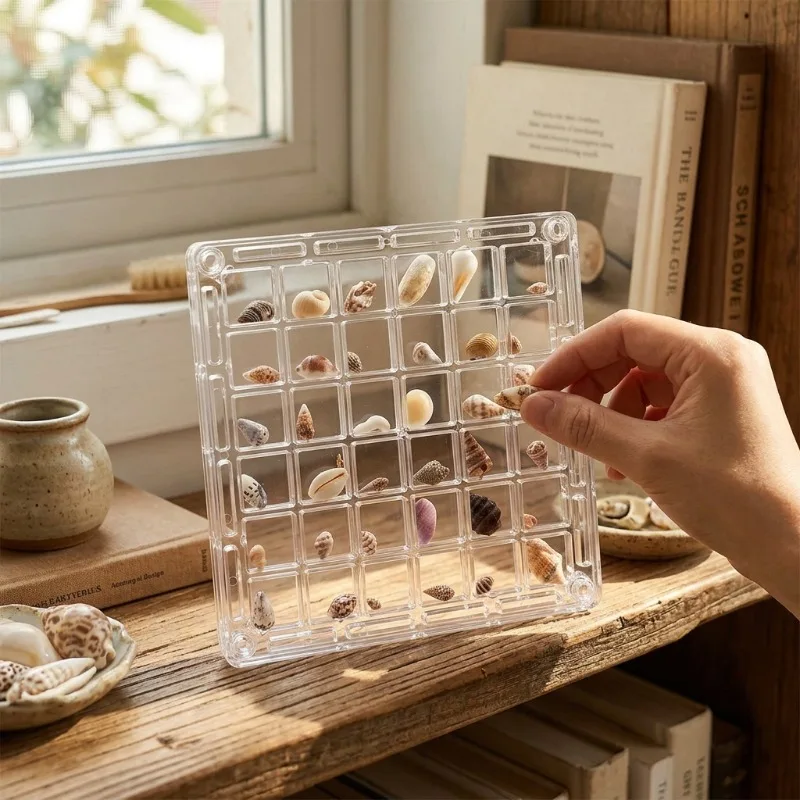 36 grid acrylic display box with lid, ocean shell conch collection and storage box, mini small item specimen display box