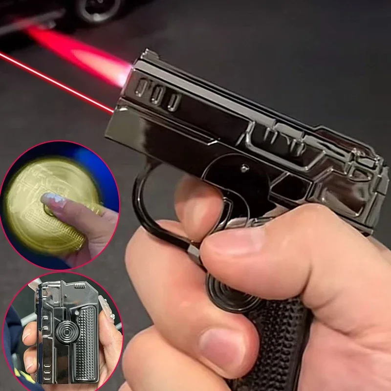 

Многофункциональная складная зажигалка в форме гироскопического пистолета двойной формы с креативной деформацией и ветрозащитным красным пламенем