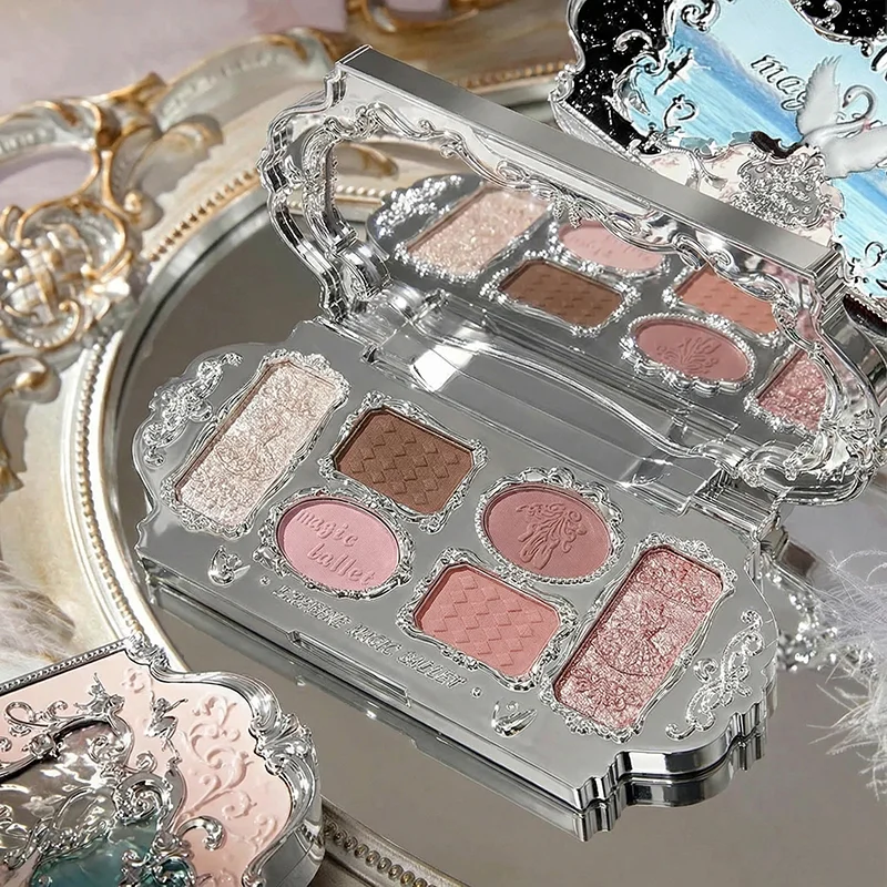 

Swan Series 6 Color Eyeshadow Palette, Matte Makeup Glitter Shimmer Pearlescent Long-lasting Finish Korean New Peach Eye Makeup