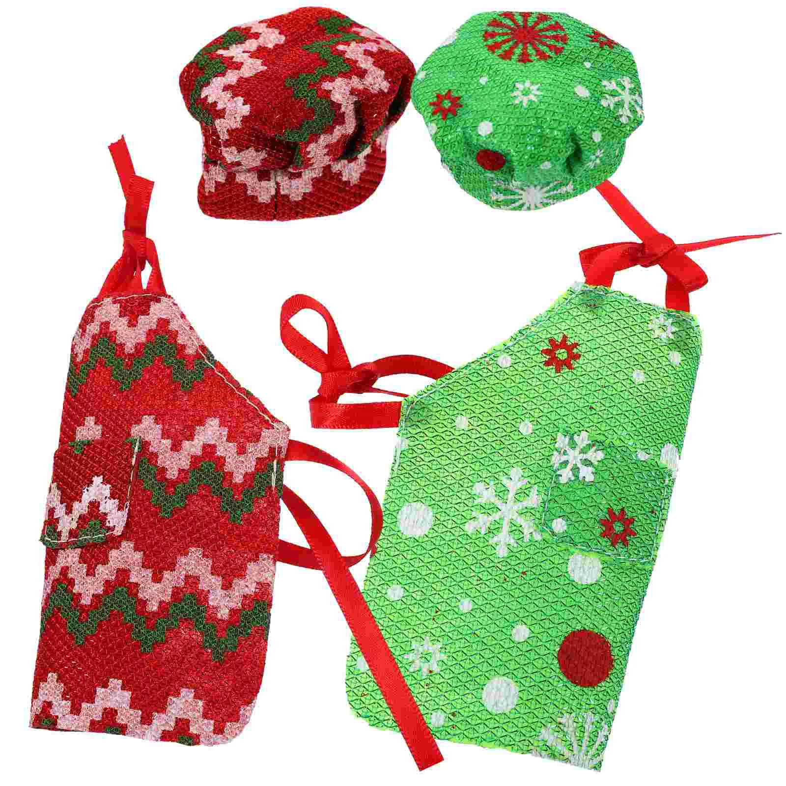 2 Sets Christmas Child Ornaments Decorative Apron Cloth Photo Prop Tiny Outfit Decors