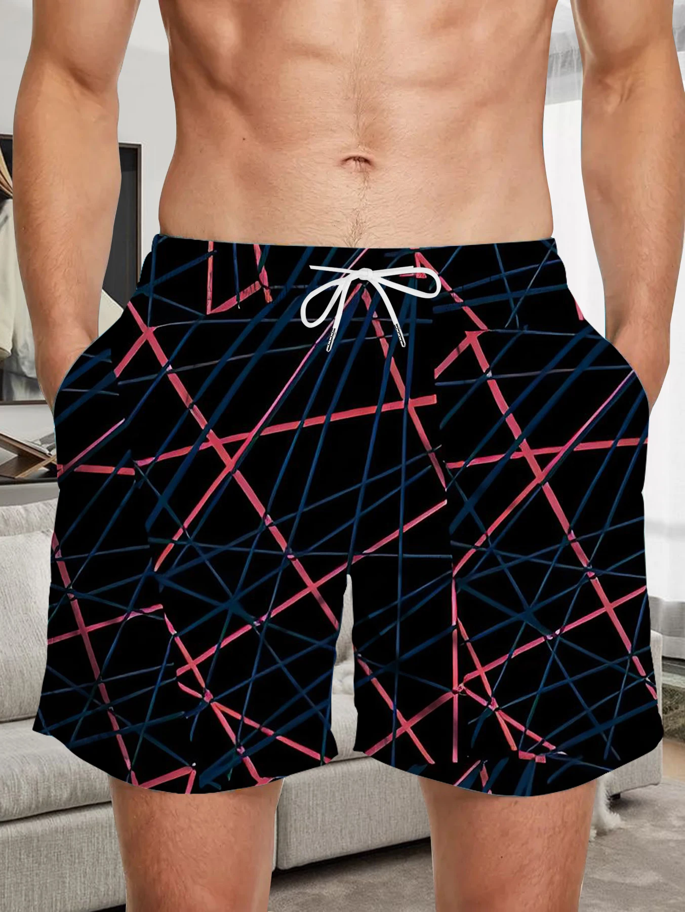 

Thin Section Quick Dry Polyester Shorts Men Full Digital Print Outdoor Beach Pants