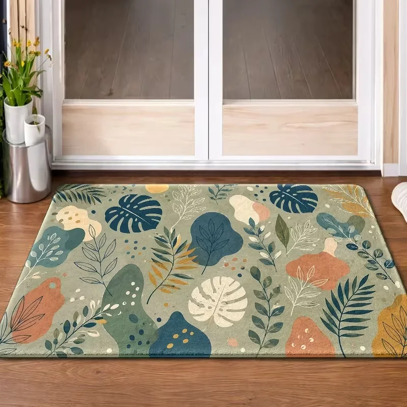 Pink Gingham Cherry Blossom Potted Butterfly Welcome Door Mat Non Slip Watercolor Floral Grass Pattern  Indoor Entrance Rug