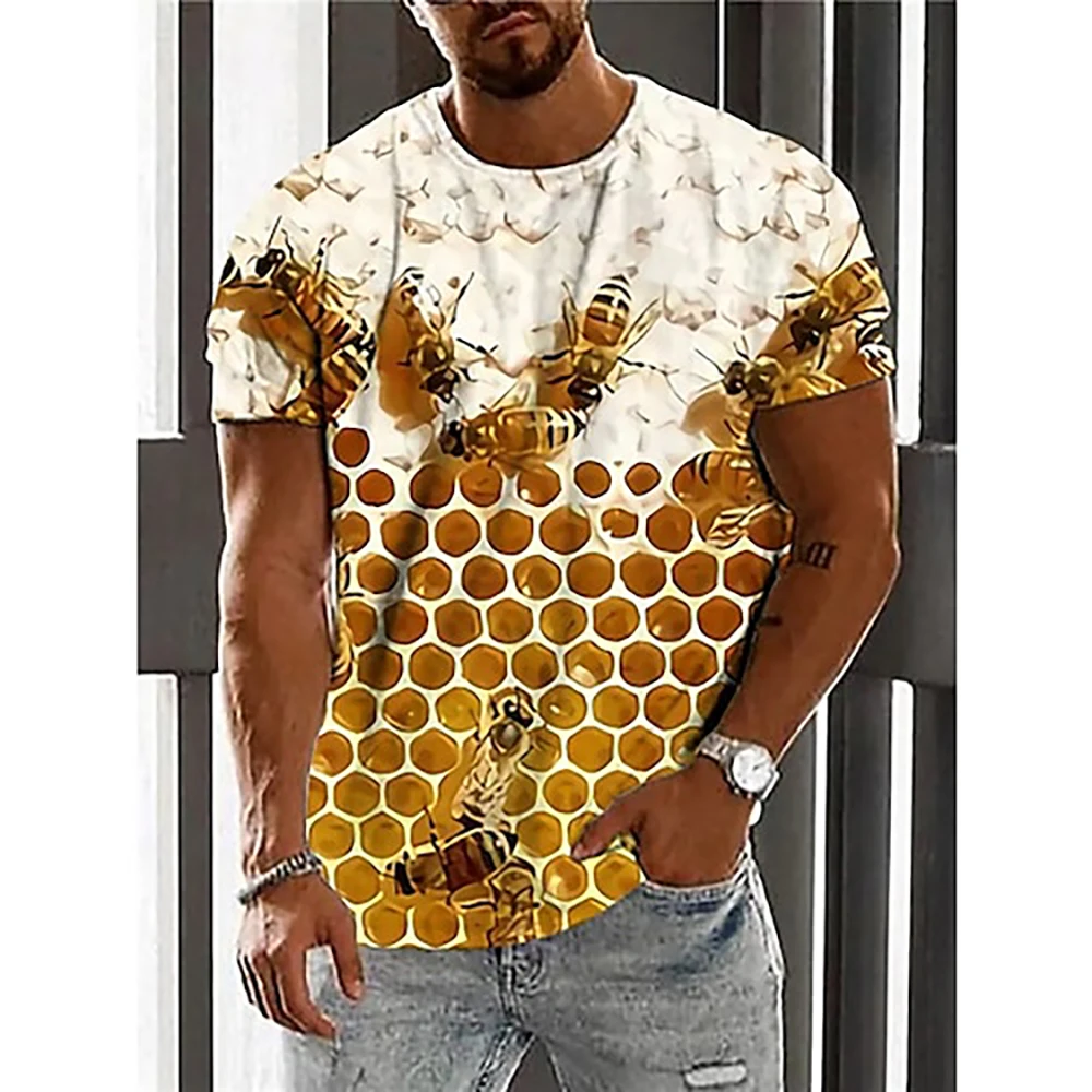 Men\'s Basic Tops Crew Neck Short Sleeve Funny Bee T-Shirts Personality 3D Print Summer Top Men and women Shirt Casual Unisex Tee