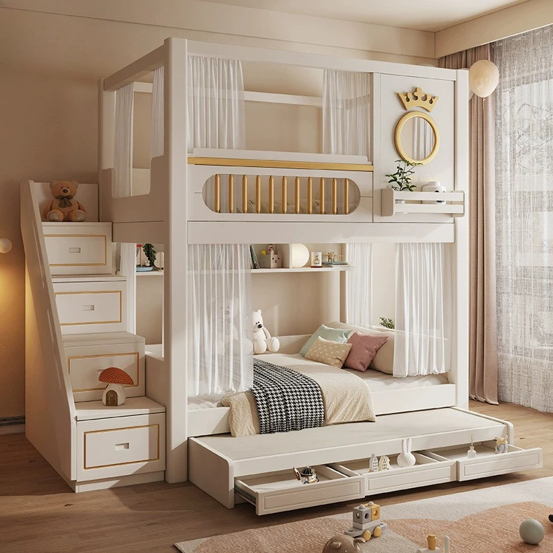 High and low child and mother beds, the same width and height guardrail bed above and below, multi-functional combination bed