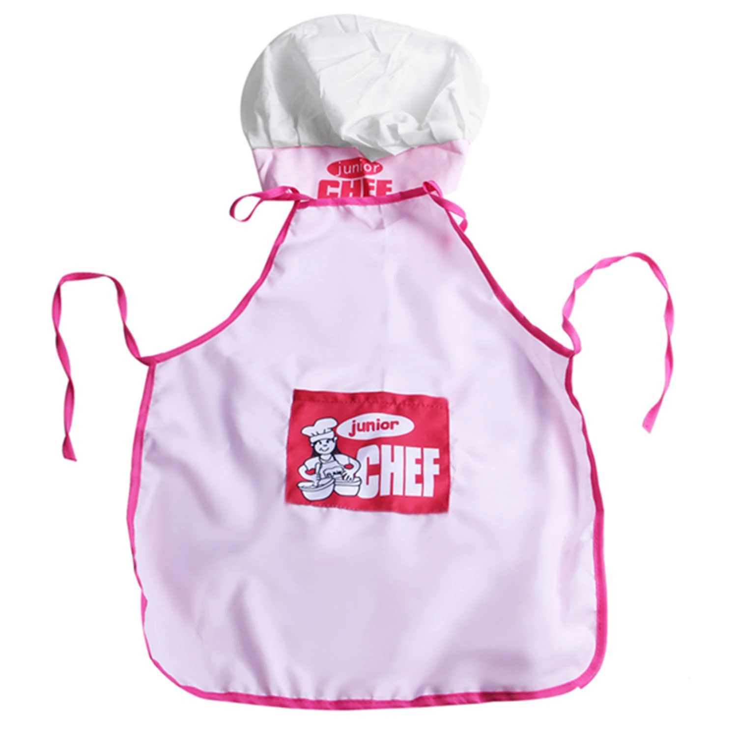 Childs Kids Chef Hat Apron Cooking Baking Boy Girl Chefs Junior Gift (Pink)