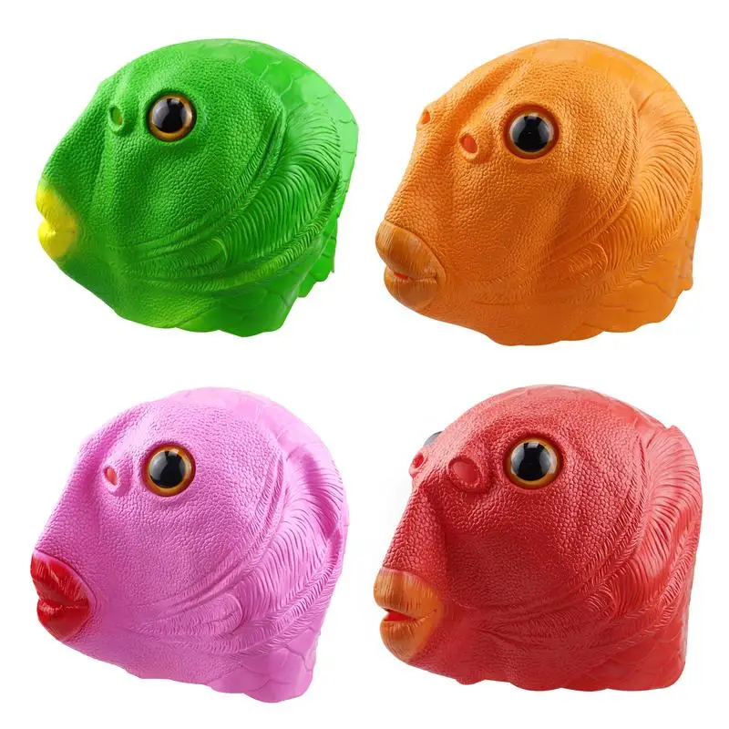 Green Fish Head masker karet helm pesta, tutup kepala Monsterr hewan aman tidak beracun kinerja untuk Halloween