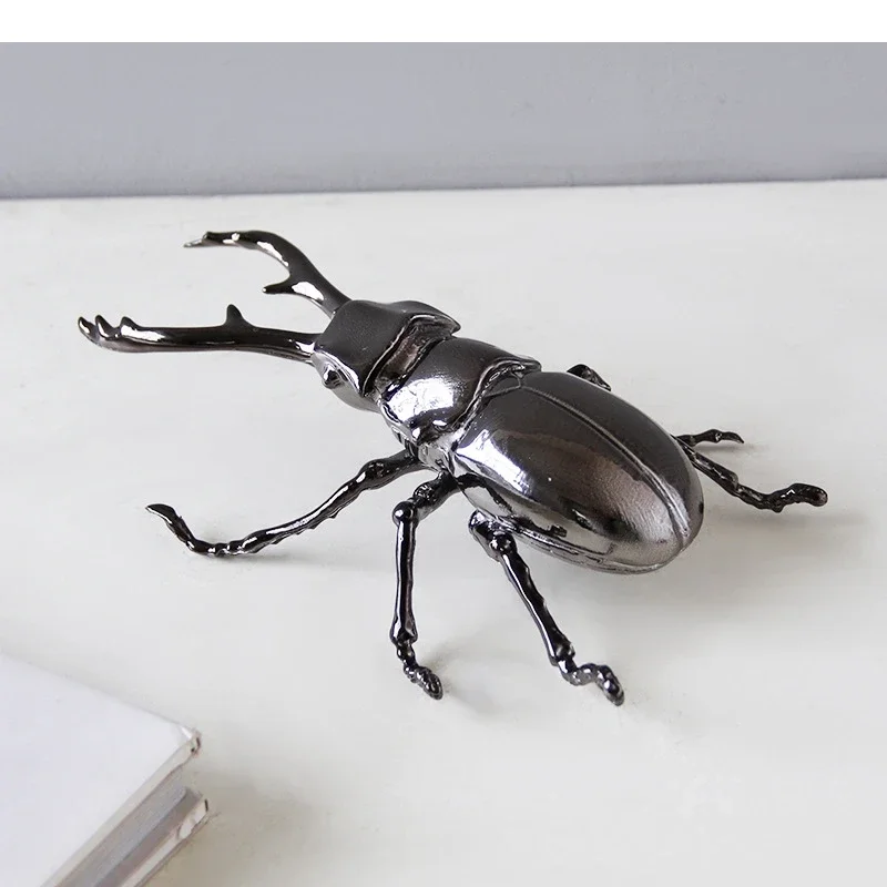Metal Handicrafts Simulated Insect Sculpture Beetle Scarab Beetle Silver Insect Metal Figurine Home Decoration Accessories