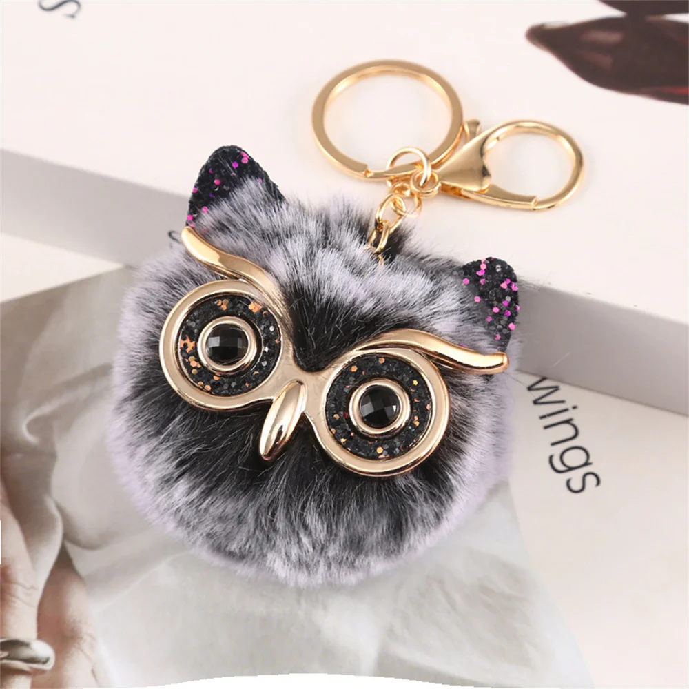 Cute Fluffy Pompom Owl Keychain Big Eyes Sequins Keyring Charms Bag Pendant Car Trinket Best Gift Key Ring Accessories