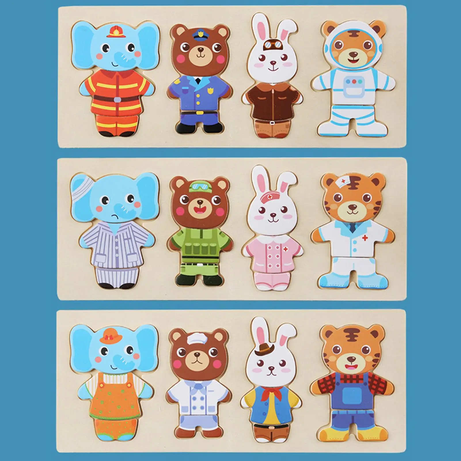 

Деревянные магнитные пазлы, нарядные игрушки для раннего развития, мелкая моторика, деревянный медведь, семейный наряд, головоломка для детей, мальчиков