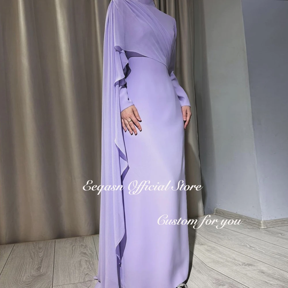 Lavender Prom Dresses Long Mermaid Formal Evening Dress Elegant Party Dress For Wedding Long Sleeve Woman Gala Dubai Customized