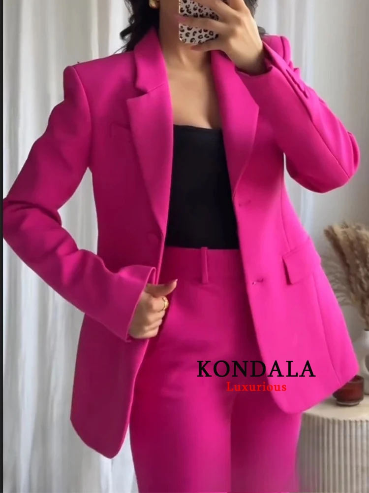 بدلة نسائية كلاسيكية أنيقة من KONDALA بجيوب واحدة الصدر سترة ضيقة سراويل مضيئة موضة 2025 طقم مكتب سيدة لربيع وصيف