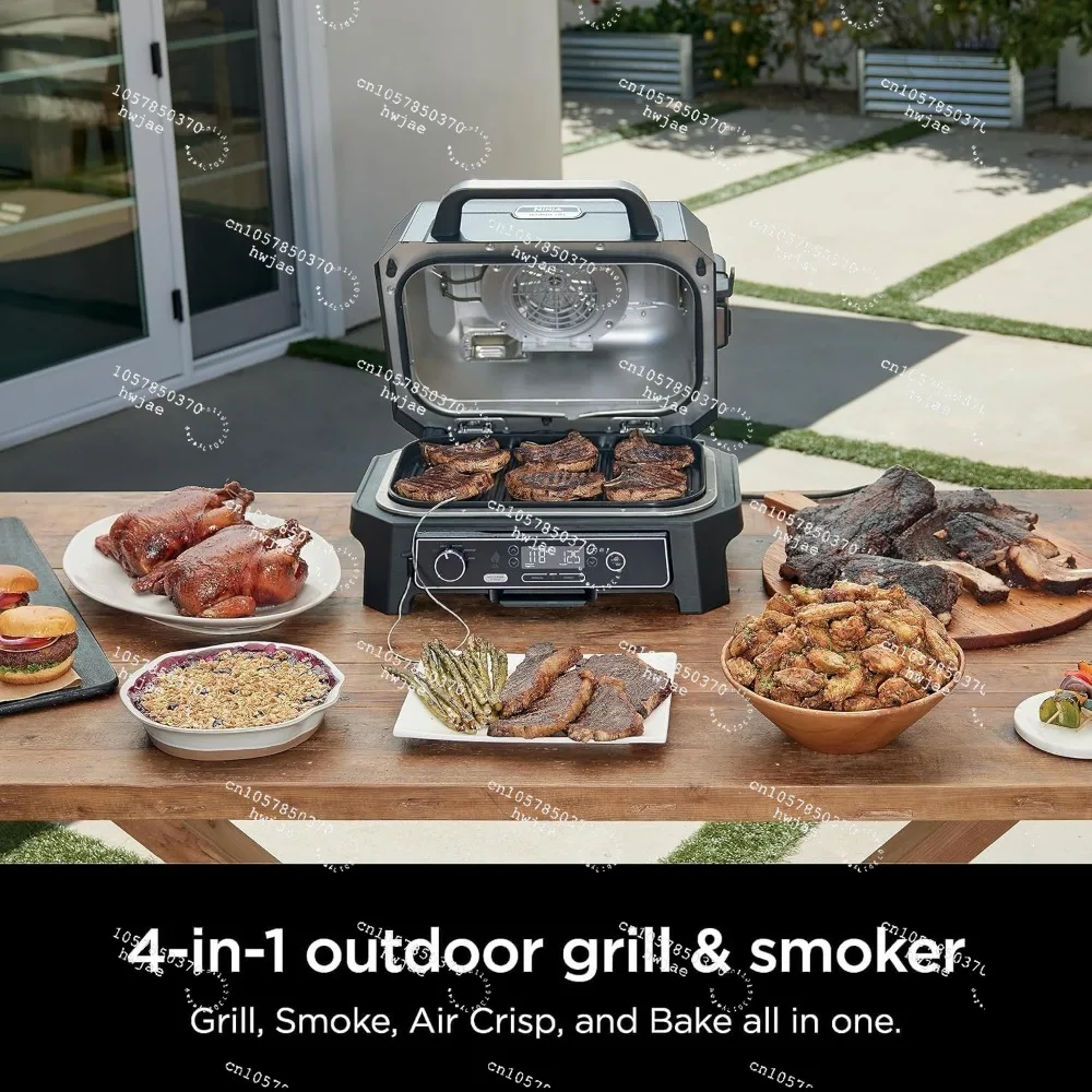 Ninja Wood--ireProXL 4-in-1 Outdoor Grill & Smoker - Portable Electric Air Fry, Bake & BBQ Grilling System for Camping & Parties