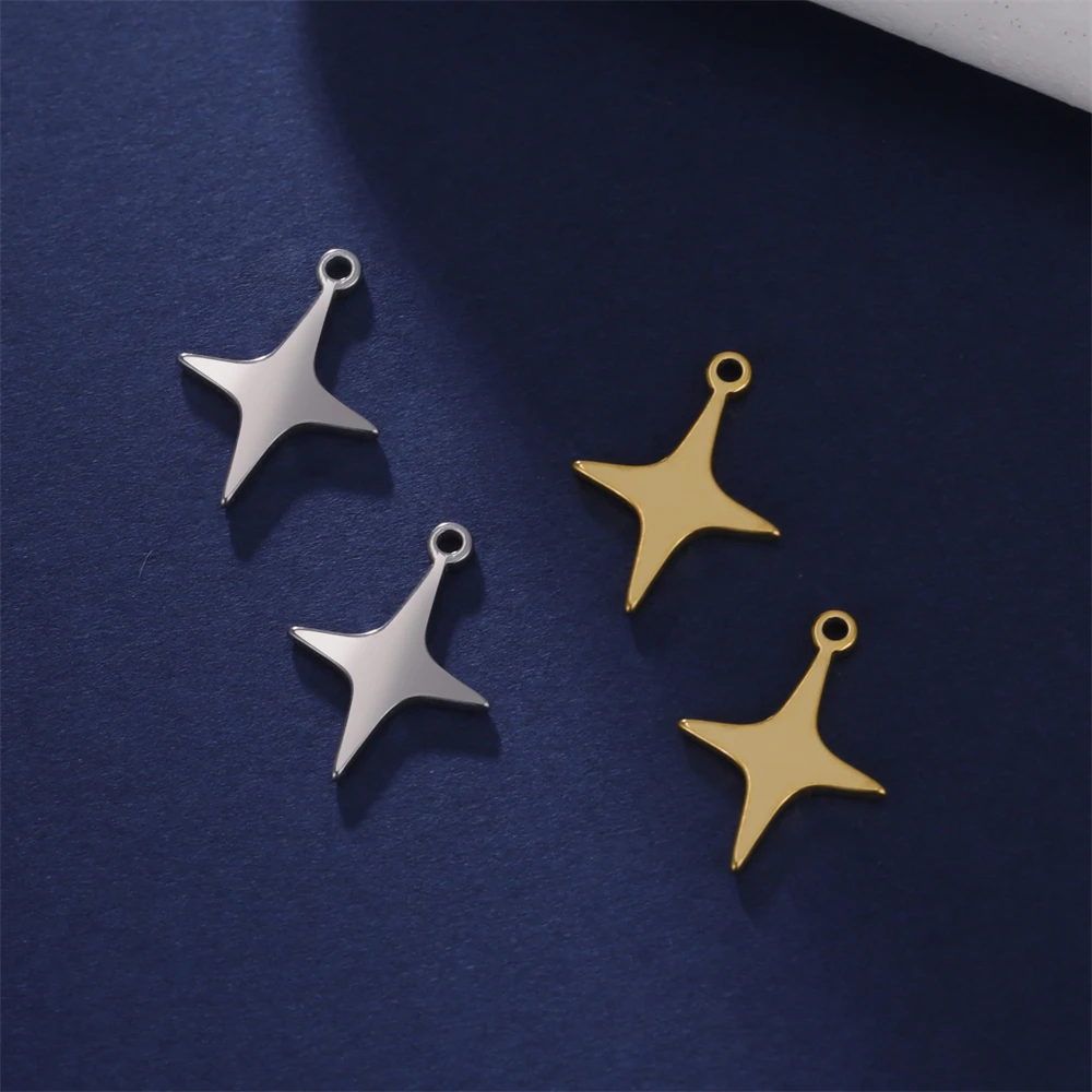 5pcs Stainless Steel Four-Pointed Star Tiny Charms Pendant For Jewelry Making Necklace Bracelet Earrings Accessories DIY Gifts