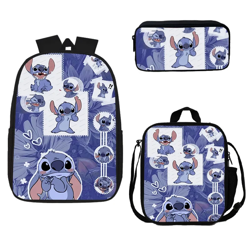 2024 New Disney Anime Cartoon Stitch Stitch Three-piece School Bag Primary And Secondary School Students Backpack Backpack