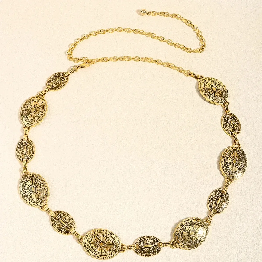 

1/2 шт. Металлическая поясная цепь в ретро-стиле для женщин, декоративная цепь-ремень с резным узором, стильные аксессуары