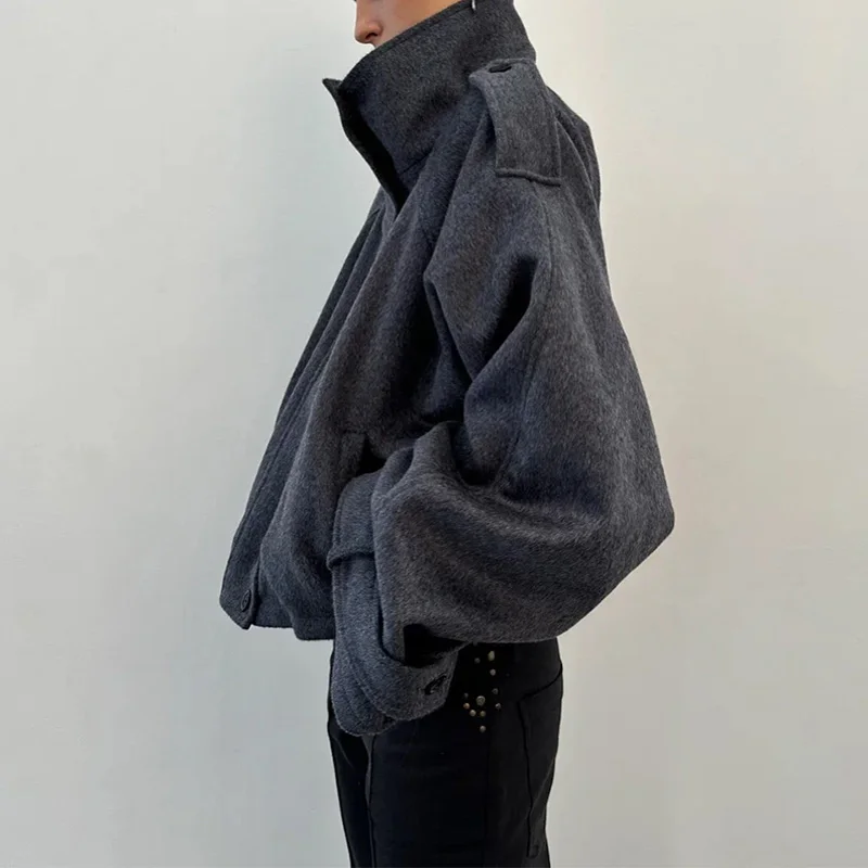 Elegante Wolljacke mit Stehkragen für Damen, Lose Passform, Lange Ärmel, Einreihig, mit Reißverschluss, Damenjacke, Herbst-Winter-Oberbekleidung 2026 – Detail 15