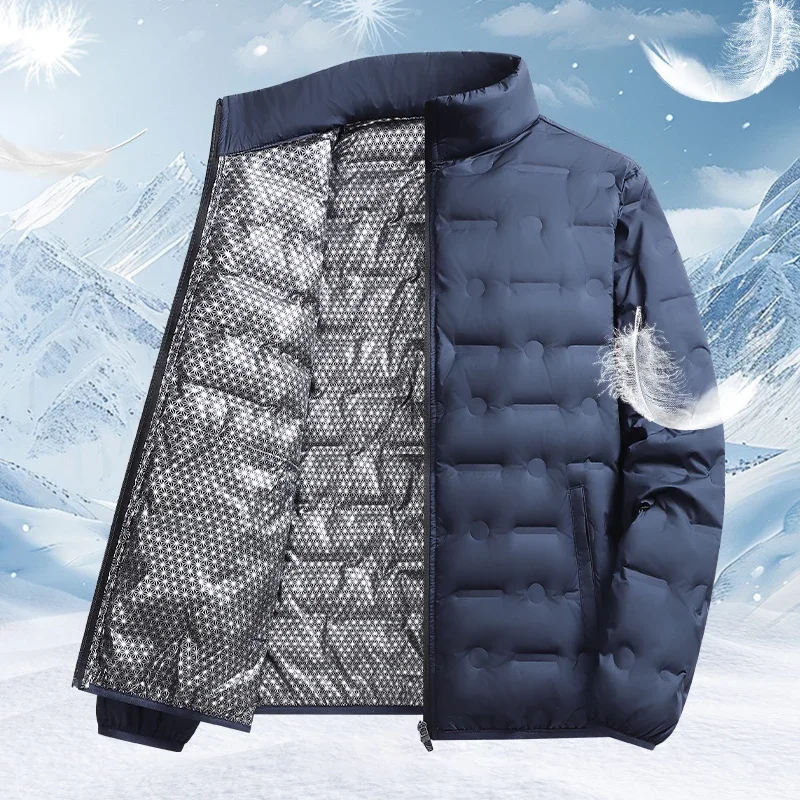 Solid Color Zipper Hiking Down Jackets for Men Casual Comfortable Warm Down Coats Fashion Stand Collar Parkas Winter Windproof