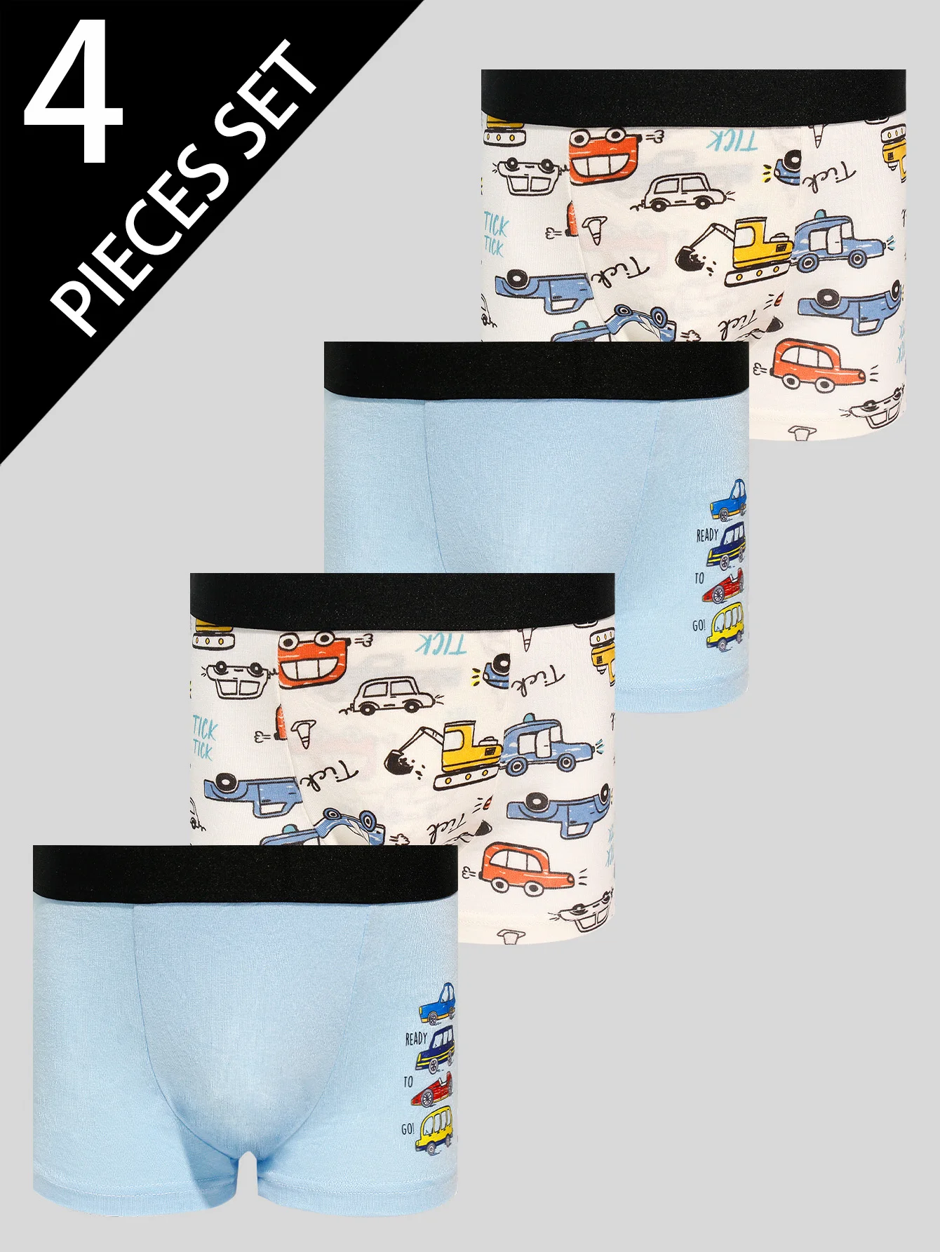 4-Pack Cute Vehicle Pattern Underwear for Boys 4-7 Years Old Flat-Bottom Boxer Shorts Boys' Briefs Comfortable Innerwear