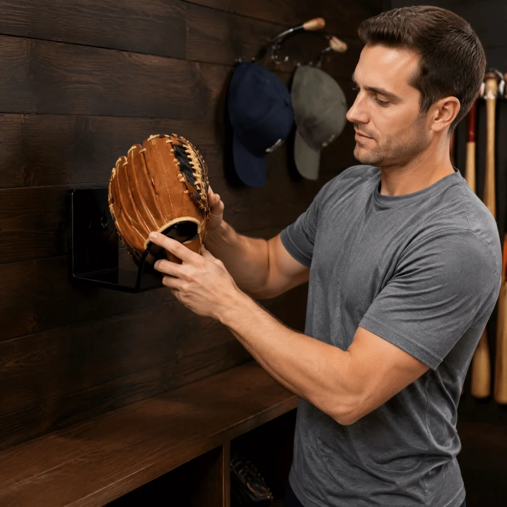 4PCS Black Baseball Glove Wall Mount Acrylic Screw Mounting Softball Glove Holder Glove Storage Rack Glove Collection Display