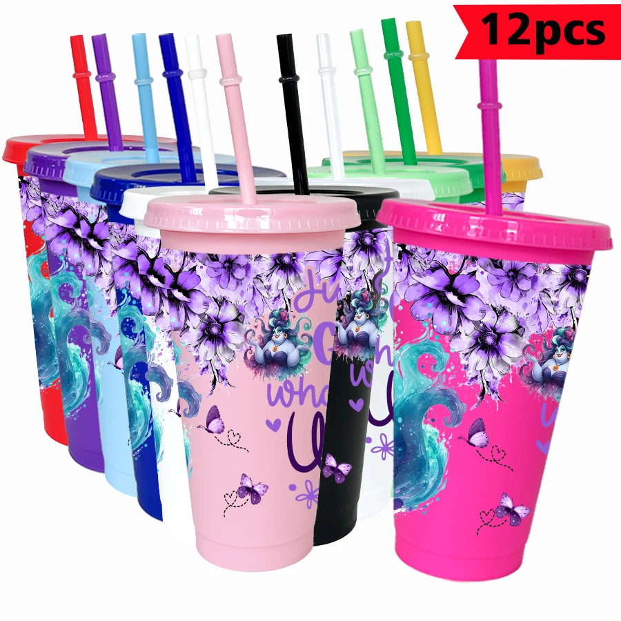 

12PCS/pack Disney, purple flower, 26oz multi-color plastic water cup party drinking utensils birthday/back to school gift