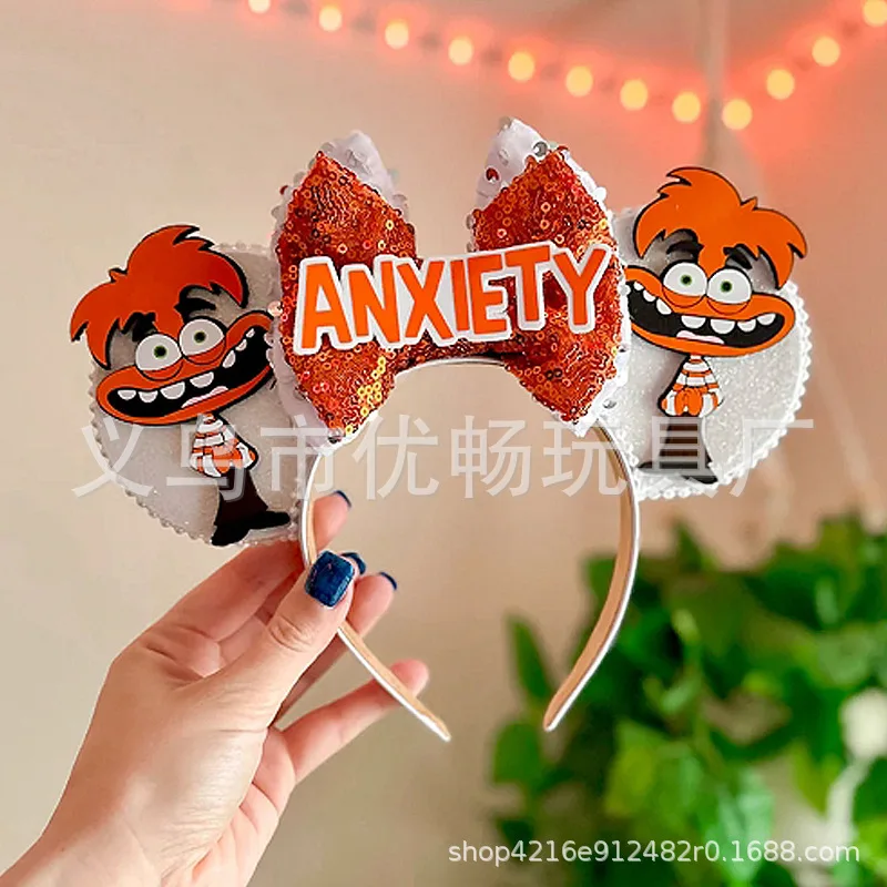 Disney Inside Out Theme Headband Joy Sadness Anger Kawaii Headgear with Cute Ear Anime Peripher Hair Accessories Gifts for Kids