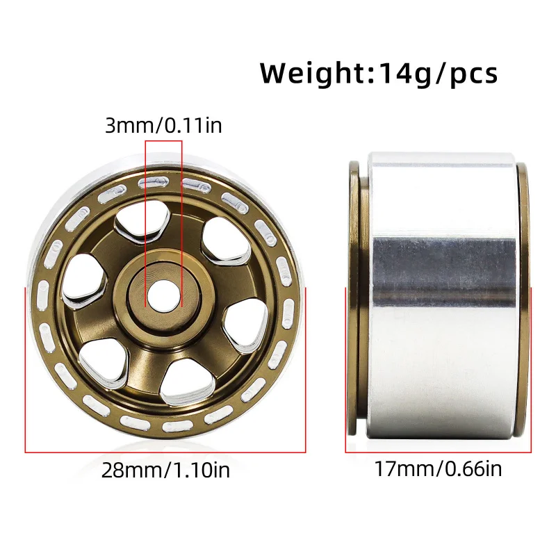 4 قطع عجلات معدنية مقاس 1.0 بوصة لزواحف SCX24/AX24/FCX24/FMS 1/24 & TRX4M 1/18 RC - برونكو/دافع/K10/F150