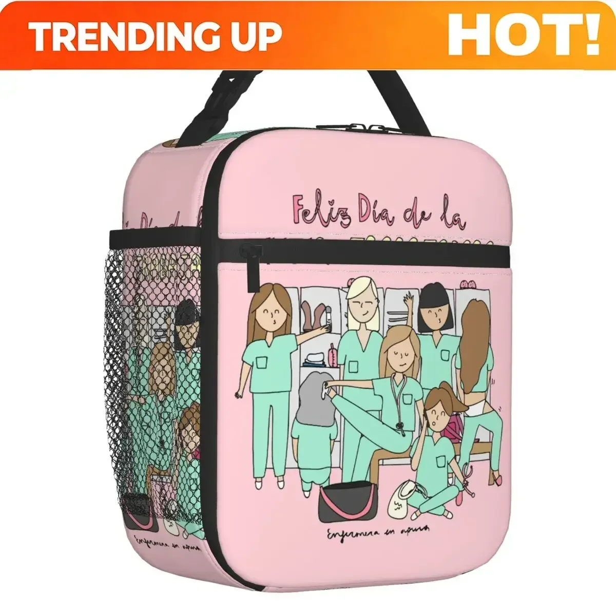 Custom Bag Custom Cartoon Ladies Nurse Doctor Printed Insulated Lunch Bag For Outdoor Picnic Resuable Thermal Cooler Lunch Box W