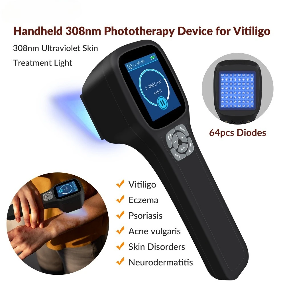 

64 Diodes 308nm UVB Narrowband Light Therapy Machine Portable Phototherapy Lamp Safe Treatment for Skin Disease Home Clinic Use