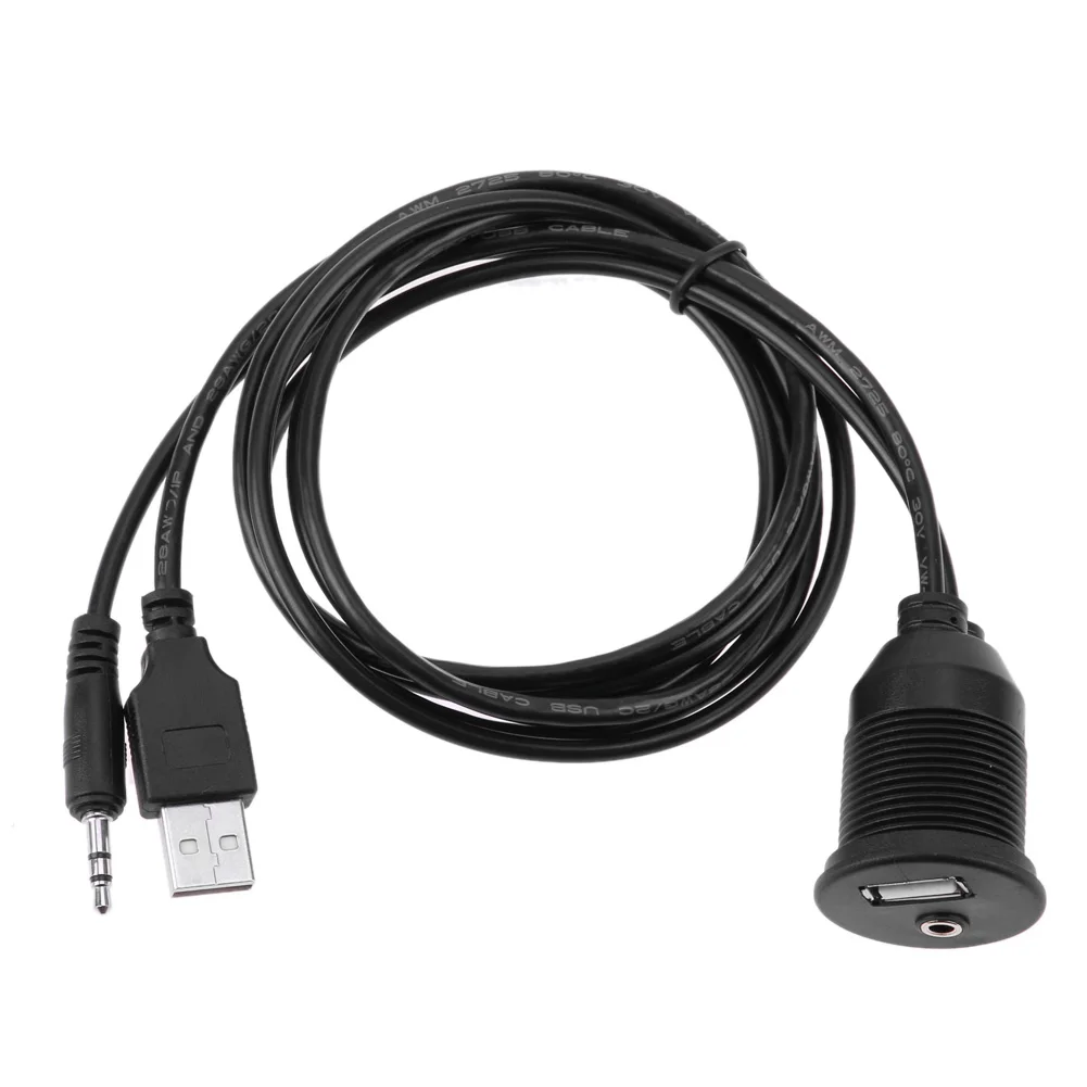 Car Dashboard Moto USB 2.0 3.5mm M/F AUX Lead Extension Cable