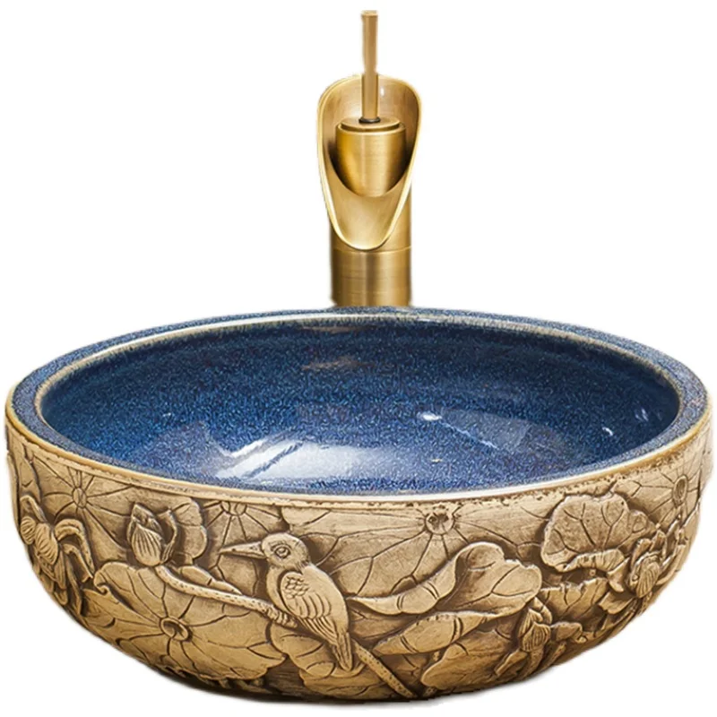 

Wash basin ceramic art table basin single basin retro bathroom antique washbasin round