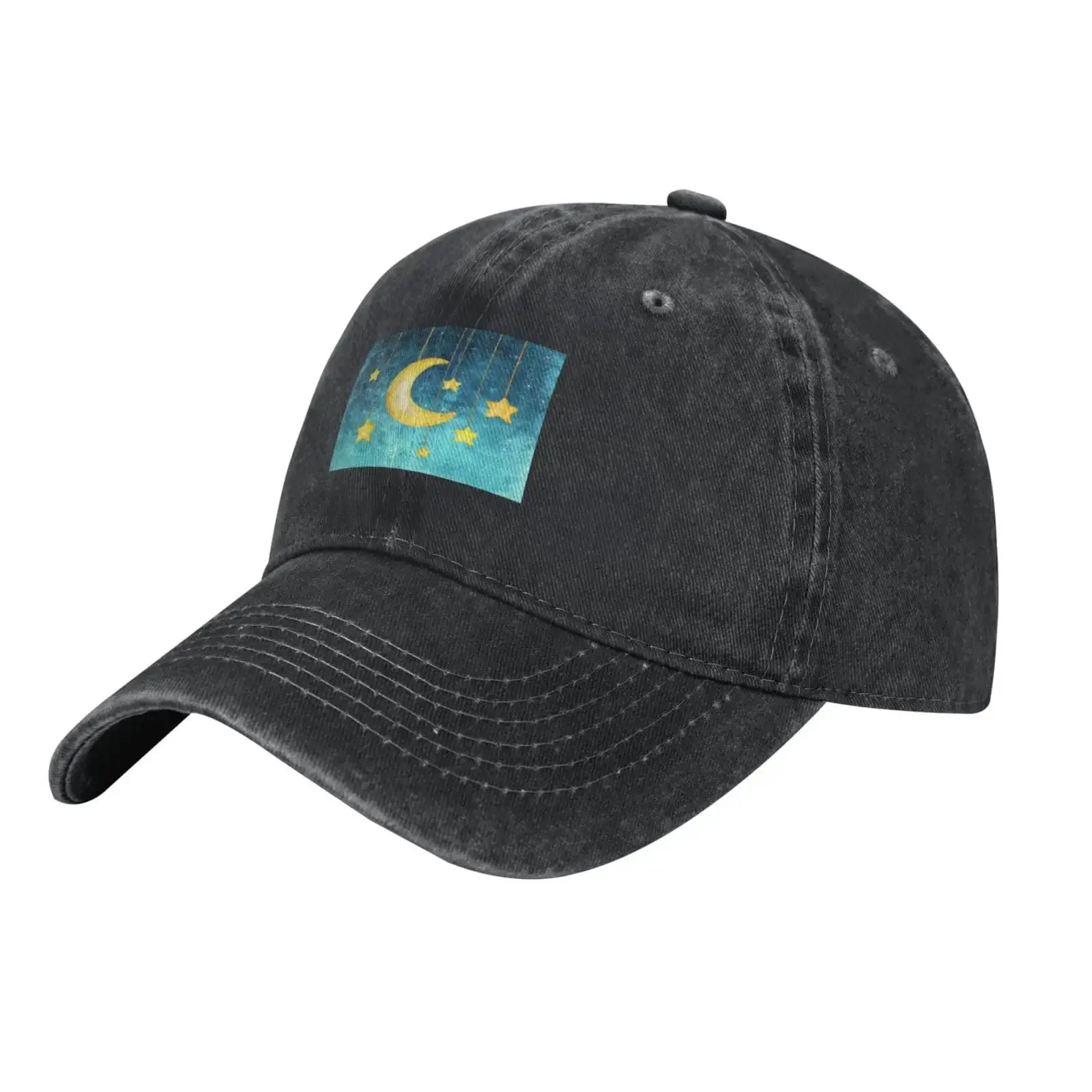 The Yellow Moon and Stars Hang from The Strings Baseball Cap for Men Women Vintage Trucker Hat Golf Hats Dad Hat