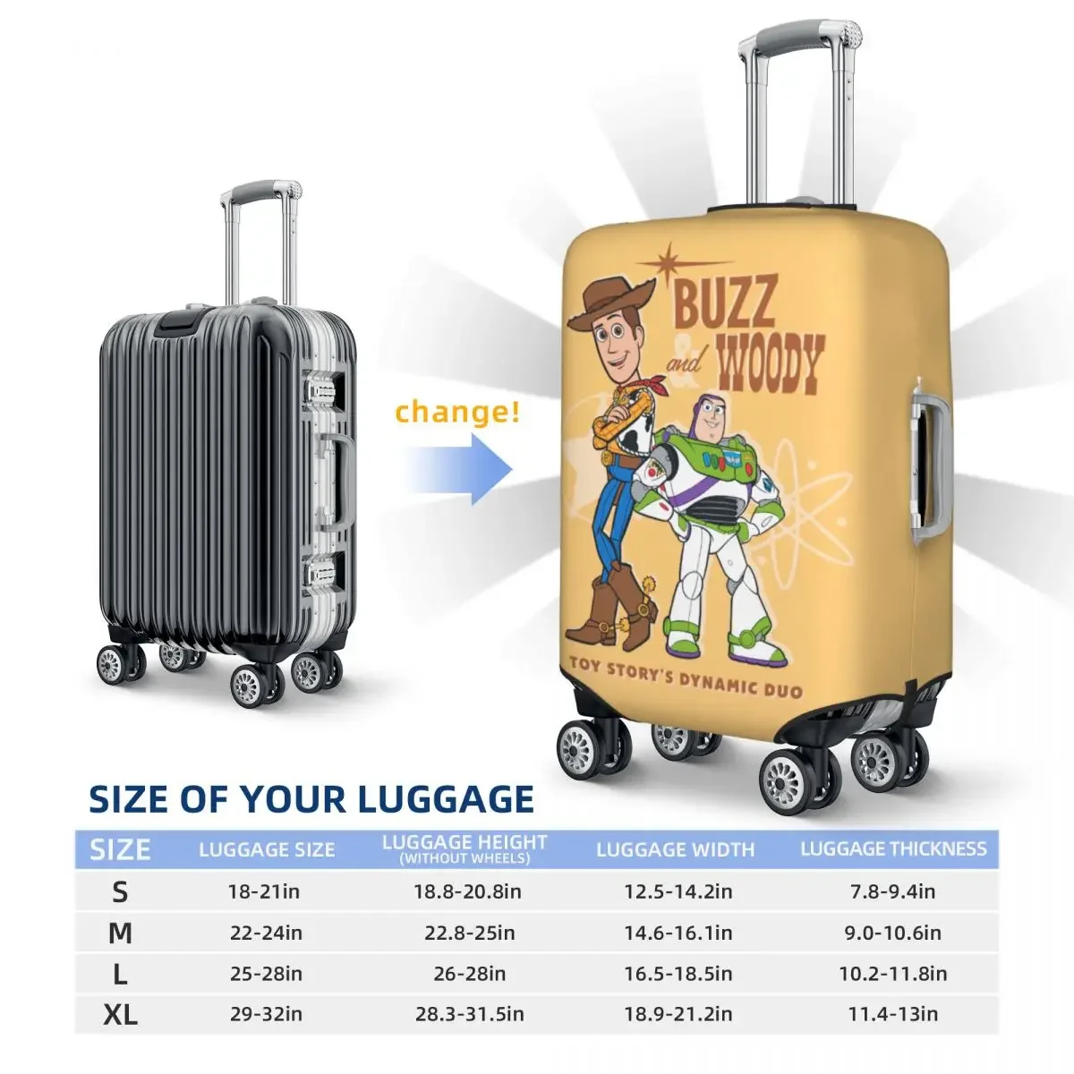 Custom Toy Story Woody And Buzz Travel Luggage Cover Dust Proof Suitcase Cover Protector Fit 18-32 Inch