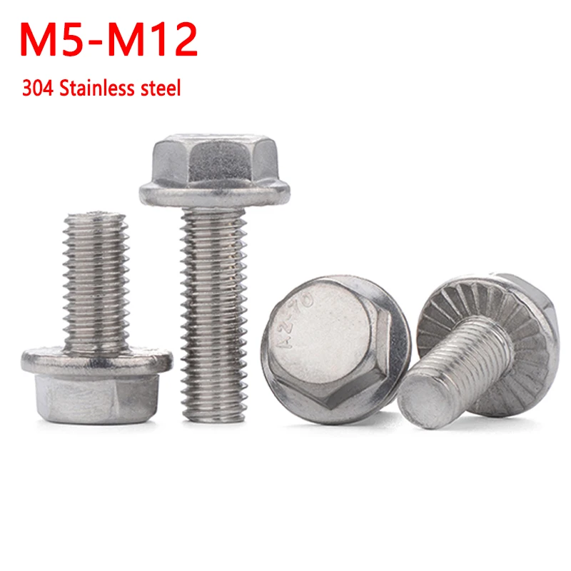 

M5 M6 M8 M10 M12 A2-70 304 Stainless Steel Hexagon Head with Serrated Flange Cap Screw Hex Washer Head Bolt Length: 8mm-60mm