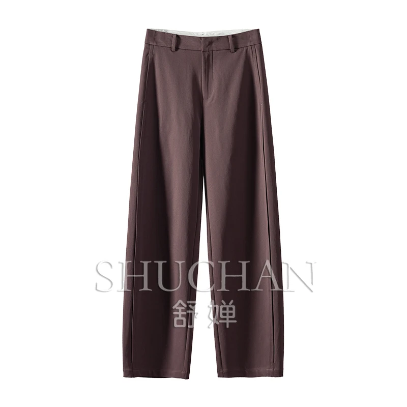 Early Autumn Purple French High Waist Wide Leg Trousers Women POLYESTER  Pantalones Mujer Verano 2024