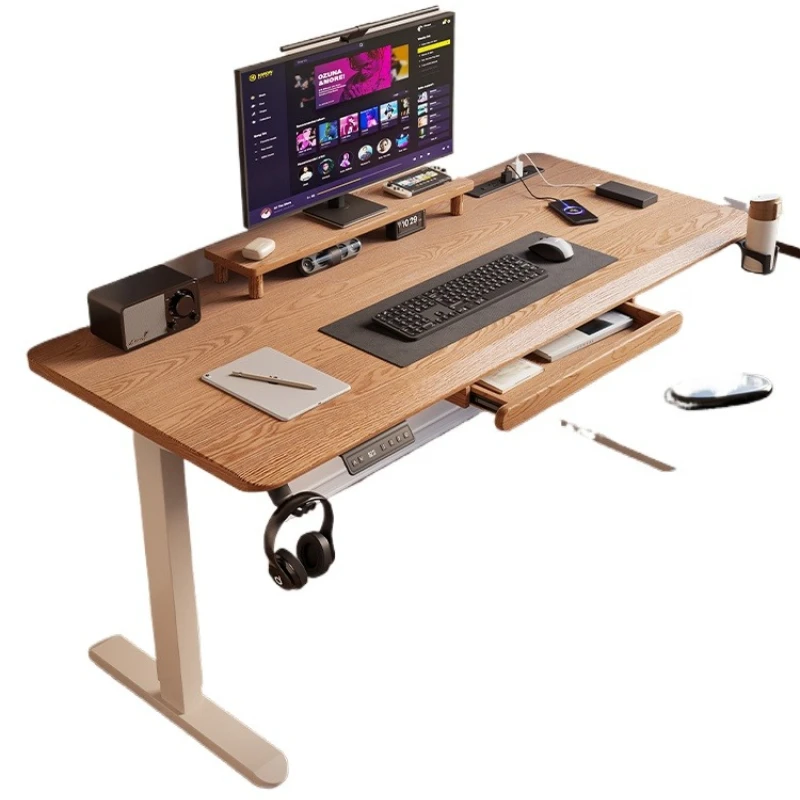 Solid wood electric lifting table computer table household desk desk e-sports table intelligent lifting workbench