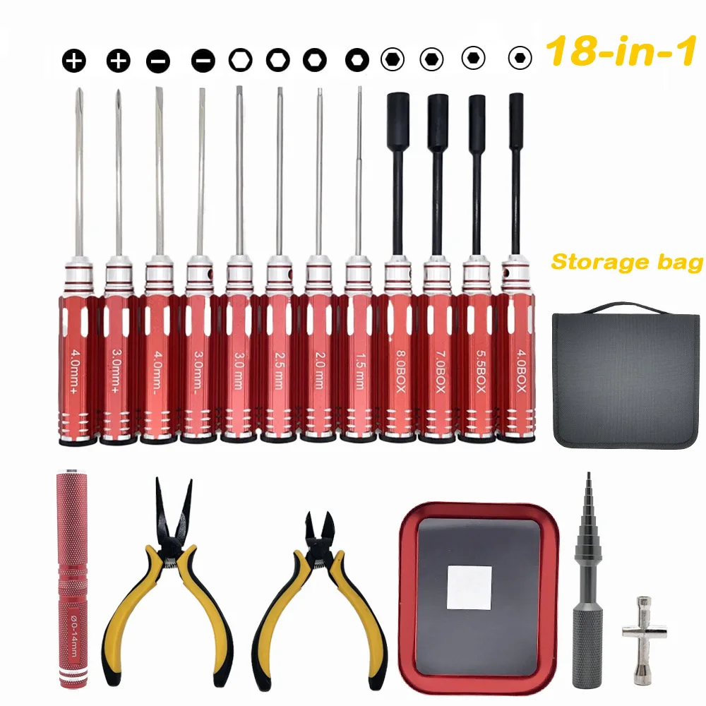 RC Tools Kits 18 in 1 Screwdriver Pliers Hex Sleeve Socket Spanner Repair Box Set for Repairing RC Airplanes Rc Car Model Toys