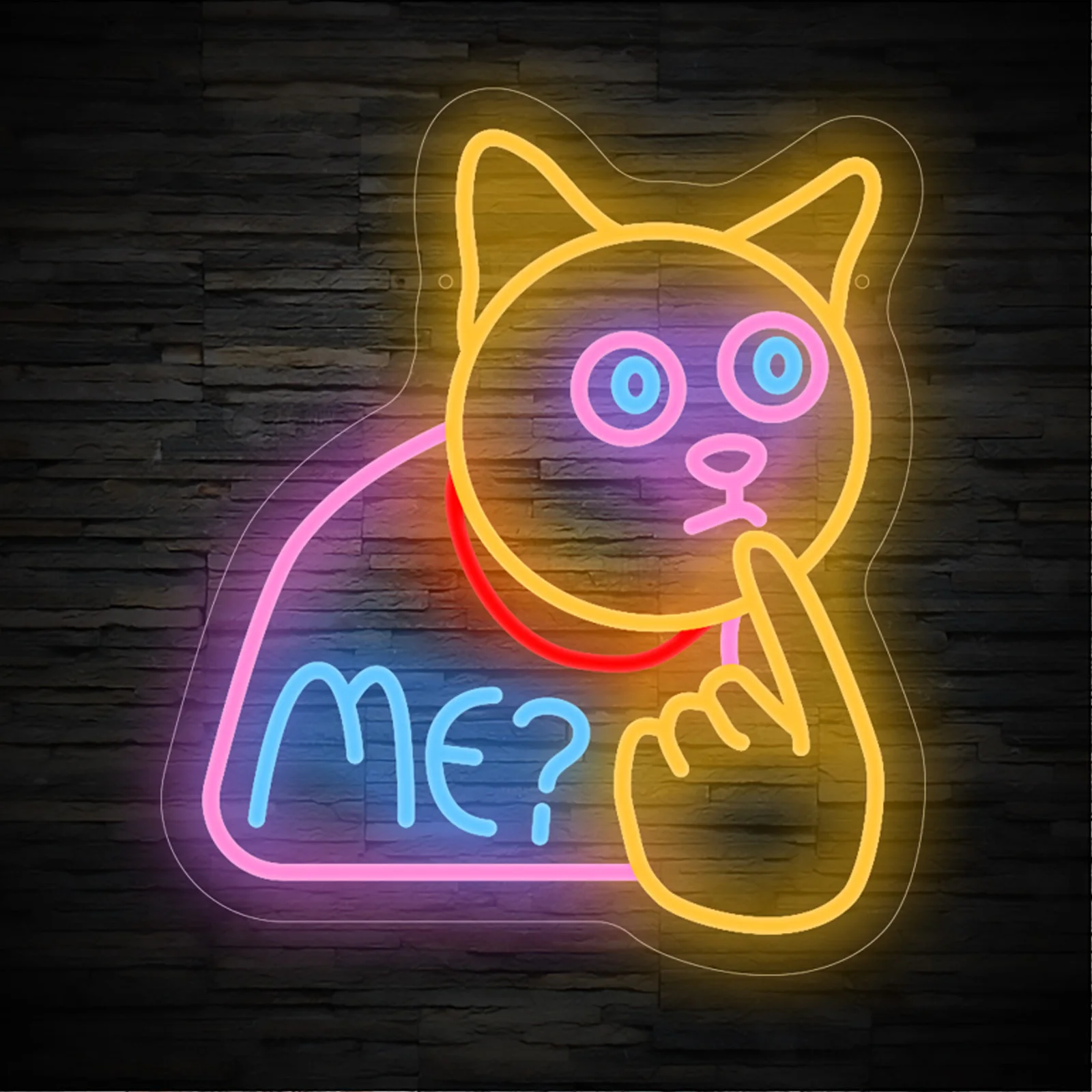漫画の猫と「me」ネオンサイン、遊び心のある静かなジェスチャーledウォールアート、リビングルーム、寝室、バーの装飾、面白い動物をテーマにしたギフトアイデア