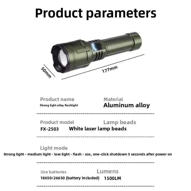 مصباح يدوي قابل لإعادة الشحن قابل للتكبير مع إشعال اللهب بالليزر الأبيض، عدسة فريسنل لمؤشر الطاقة 4 مستويات للتخييم في الهواء الطلق #6