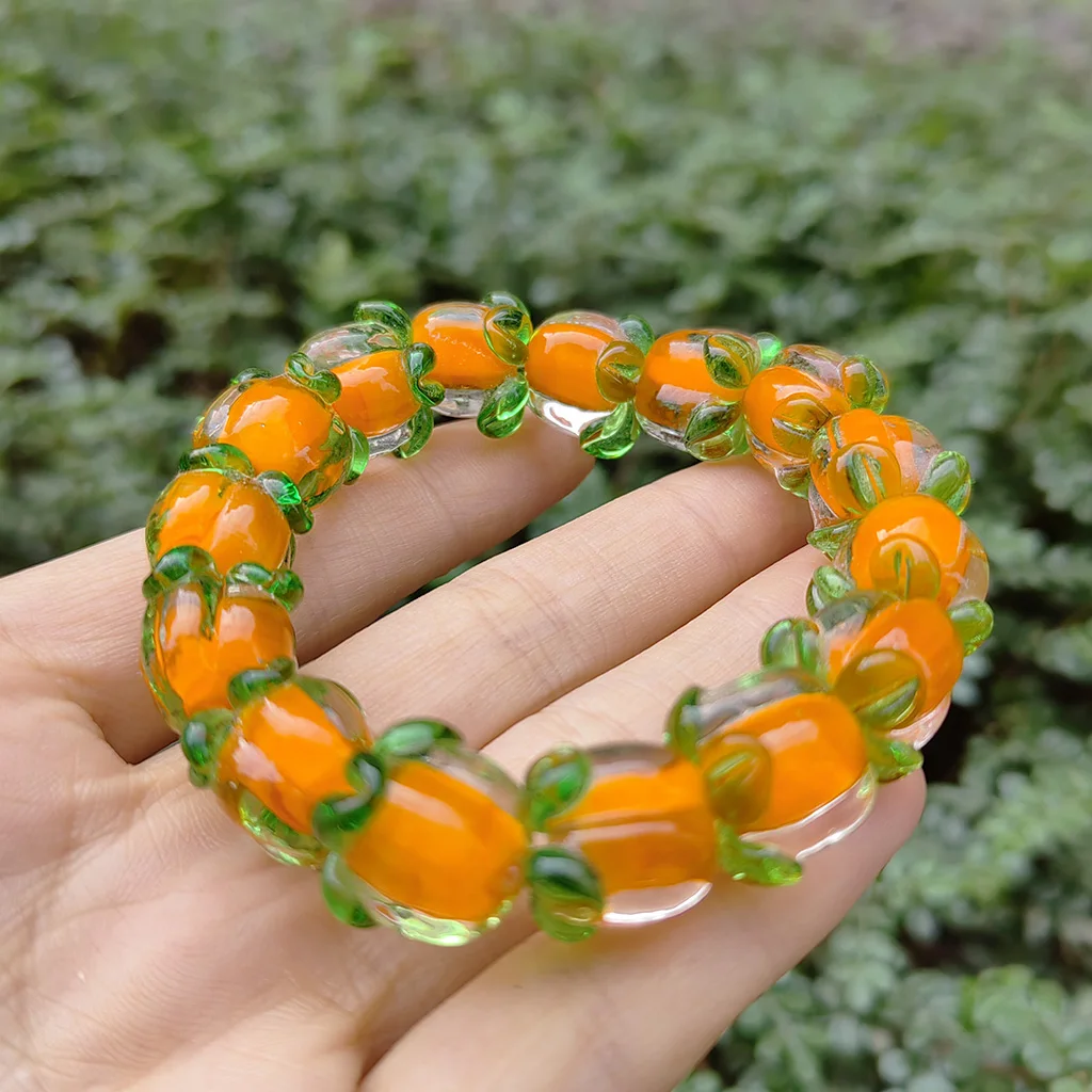 1PCSLucky Hand Strand Bracelet Female Handmade Murano Glass Crystal  Persimmon Glaze Blessing Transfer Beads Hot Selling Jewelry