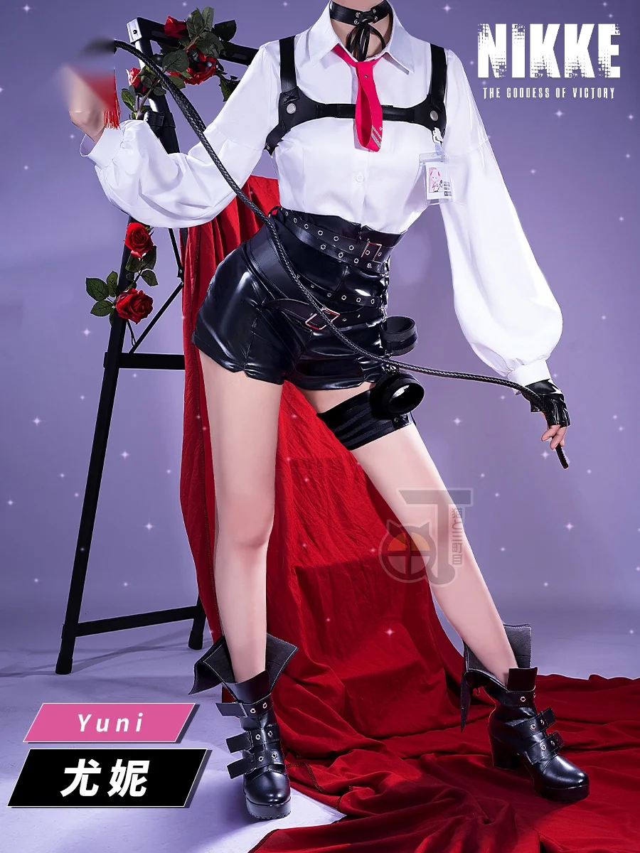 Anime Game NIKKE：The Goddess of Victory Cosplay Costumes Yuni OL Uniform Sets White Shirt PU Shorts Whip Strap Halloween Women