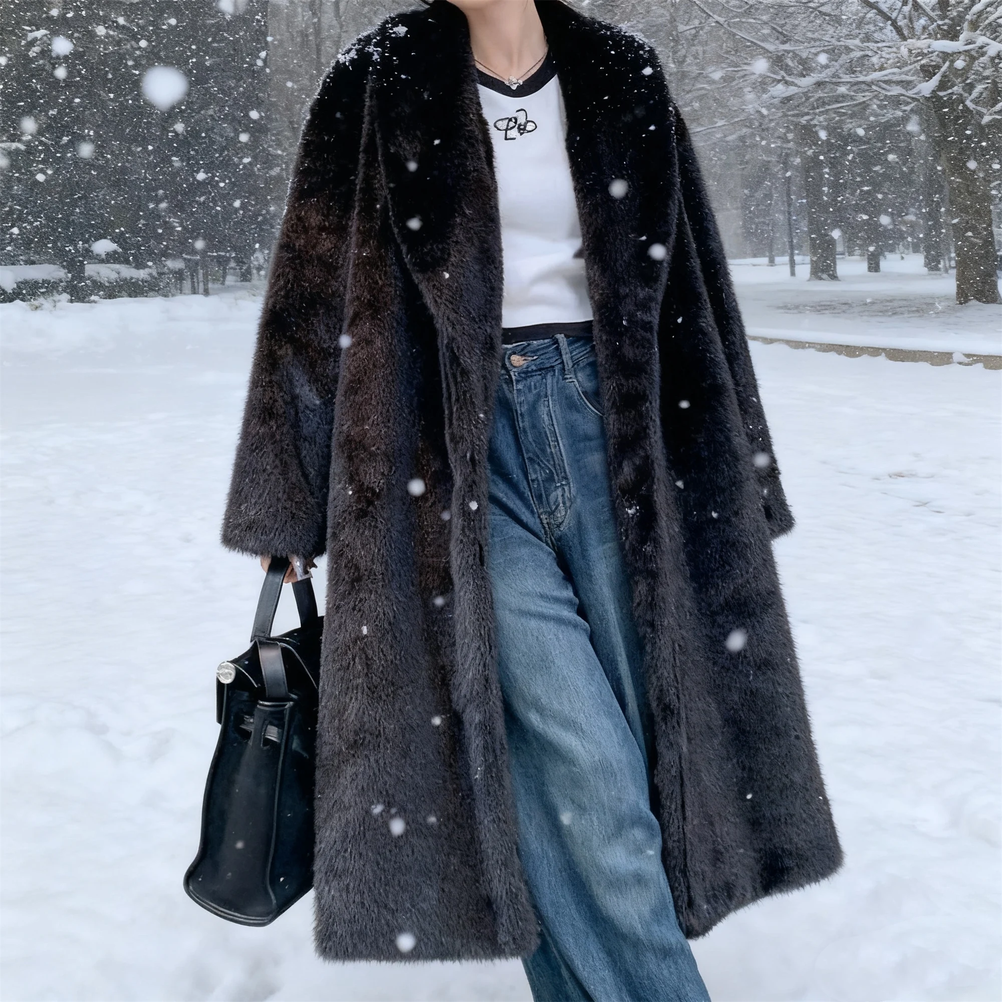 

Long Coats Women Faux Fur Jackets Maxi Loose Furry Coat Thick Warm Y2k Streetwear Jacket Work Outerwear Autumn Winter 2025