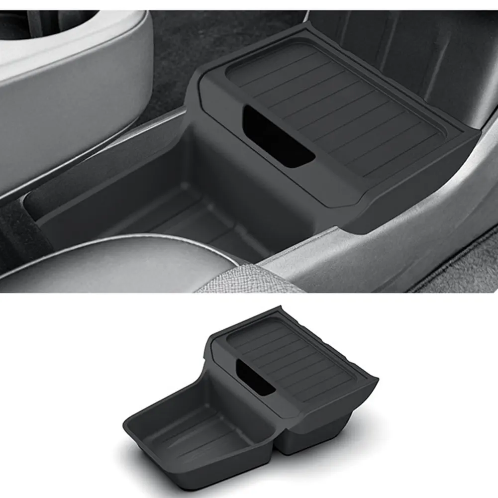 Compact Center Console Storage Box for 2025 For Tesla For Model Y For Standard Version TPE Material Black Finish