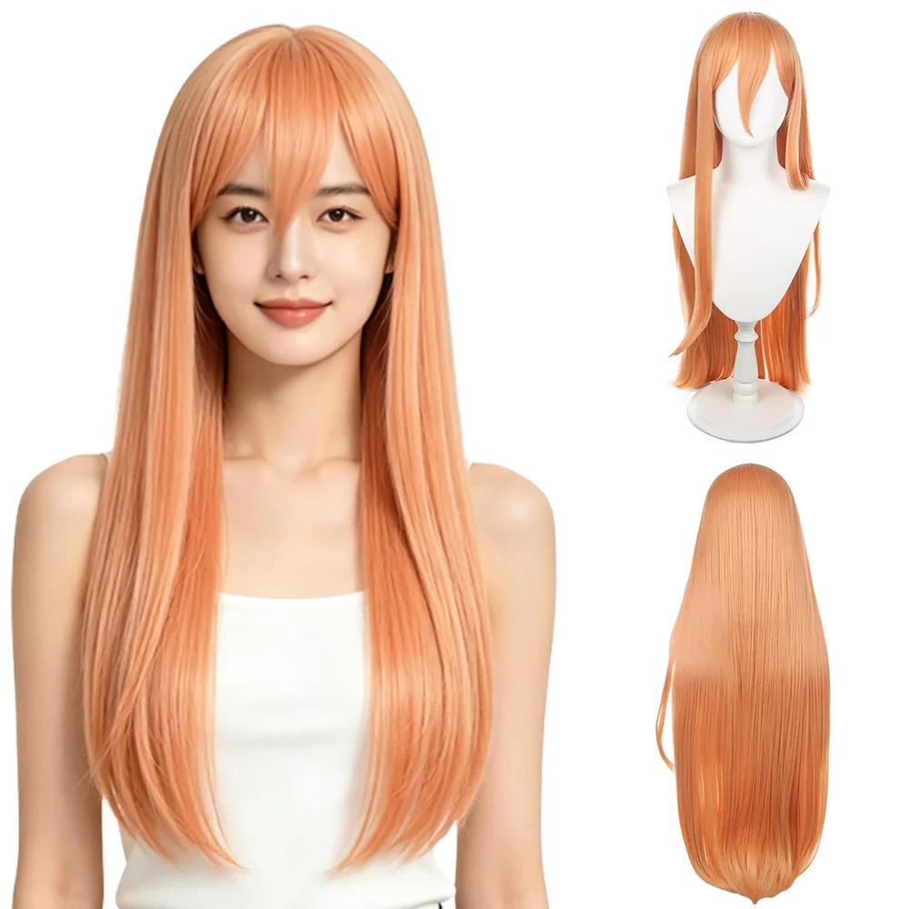 #350 Light Ginger Orange Wig 37 Inch Long Straight Wig with Side Bangs Heat Resistant Synthetic Full Wig For Cosplay Daily Party